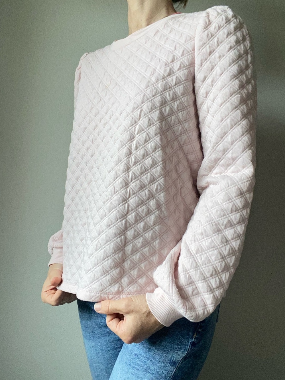 Quilted Crewneck Sweatshirt - Blush Pink